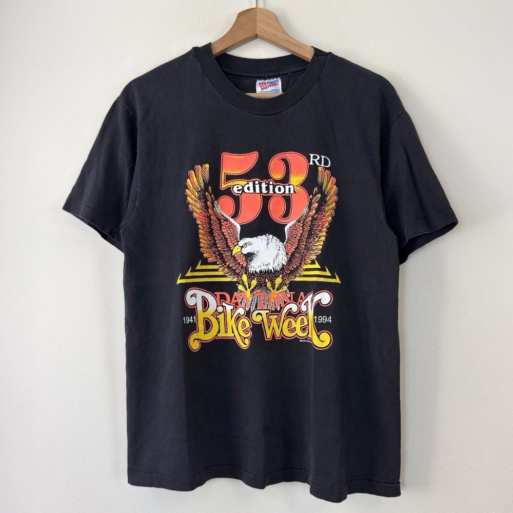 Vintage 90's Bike Week Harley Davidson 1994 Eagle Daytona Beach Black Tee Shirt